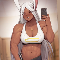 This is a pixiv picture whose title is Muscular Miruko at the gym- BNHA.