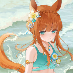 This is a pixiv picture whose title is 波打ち際のスズカさん.