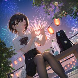 This is a pixiv picture whose title is 花火に天使.
