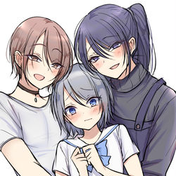 This is a pixiv picture whose title is femboy(兄)と男の娘(弟)とメス男子(パパ)の家族.