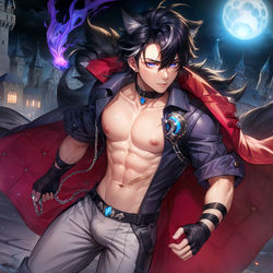 This is a pixiv picture whose title is 午夜的枭狼.Moonlit Cerberus🐺.