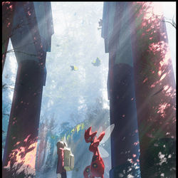 This is a pixiv picture whose title is ポケモンと森.