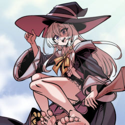 This is a pixiv picture whose title is 在飛行中飄出臭腳味的魔女是屑.