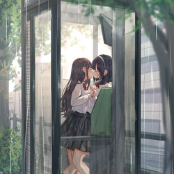 This is a pixiv picture whose title is 雨宿り.