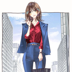 This is a pixiv picture whose title is 青スーツコーデ.
