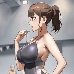 This is a pixiv picture whose title is 指導は厳しいが男子部員からの人気が凄い水泳部顧問.