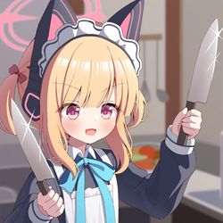 This is a pixiv picture whose title is メイド服を着せれば包丁持ってても違和感ない説.