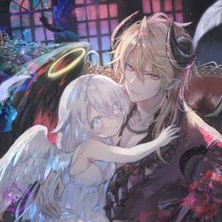 This is a pixiv picture whose title is 天使と悪魔.