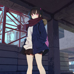 This is a pixiv picture whose title is 冬でも生足ちゃん.