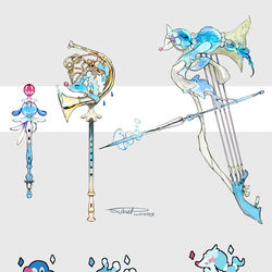 This is a pixiv picture whose title is アシマリ・オシャマリ・アシレーヌモチーフの武器（ポケモン）.