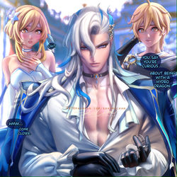 This is a pixiv picture whose title is pov. Neuvillette. 那维莱特角度.