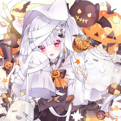 This is a pixiv picture whose title is ハロウィンねこみみフード🎃👻.