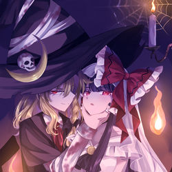 This is a pixiv picture whose title is 魔女と血塗られた花嫁 🎃.