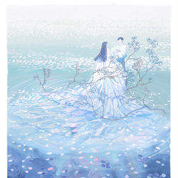 This is a pixiv picture whose title is 当花儿落满湖心.