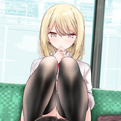 This is a pixiv picture whose title is 通勤電車でぱんつを見せてくるギャルJK.