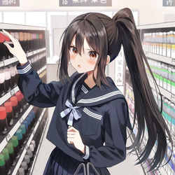 This is a pixiv picture whose title is 「なんであんたと学園祭の買い出し…テキパキ終わらせましょ」.
