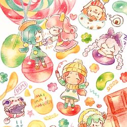 This is a pixiv picture whose title is みんなで食べると アルティメットおいしい！🍭🍪🎨.