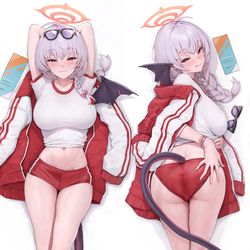This is a pixiv picture whose title is 体操服ハルナの抱き枕カバー描いてみた。.