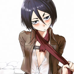 This is a pixiv picture whose title is Mikasa x Rukia 💖.
