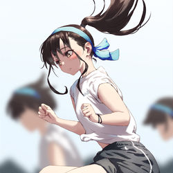 This is a pixiv picture whose title is ポニーテールから目が離せない.
