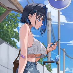 This is a pixiv picture whose title is Kronii, Casual.
