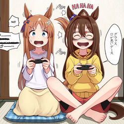 This is a pixiv picture whose title is エルと二人だとたまに英語に戻るグラス.