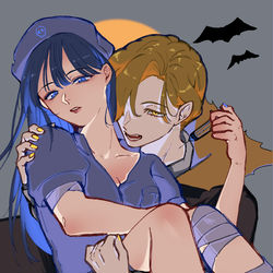 This is a pixiv picture whose title is 【創作百合】HAPPY HALLOWEEN.