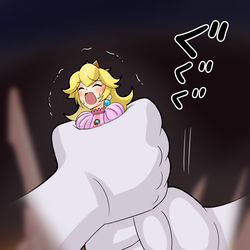 This is a pixiv picture whose title is ピーチ姫がマスターハンドに無様に負ける様子.