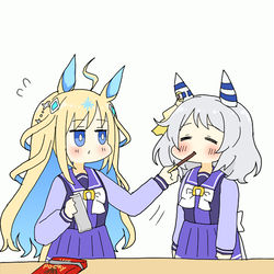 This is a pixiv picture whose title is ポッキーゲームするネオユニちゃんとミラ子.