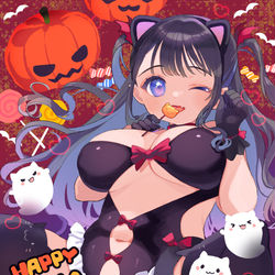 This is a pixiv picture whose title is ぽちゃねこちゃんハロウィンとlog.