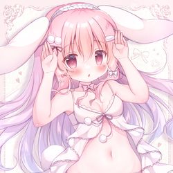 This is a pixiv picture whose title is うさぎと一緒にぴょんぴょんポーズ🐰🤍.
