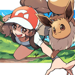 This is a pixiv picture whose title is アユミ&イーブイ.