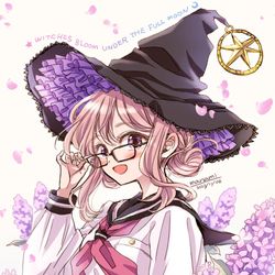This is a pixiv picture whose title is 魔女は満月に咲く.