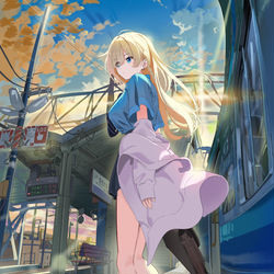 This is a pixiv picture whose title is 金髪ガールと早朝ステーション.