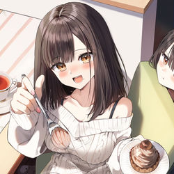 This is a pixiv picture whose title is 「いらっしゃーい、ちょうど良かった。はい、あーん♡」.