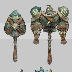 This is a pixiv picture whose title is ゴビット・ゴルーグモチーフの武器（ポケモン）.