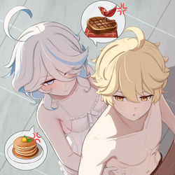 This is a pixiv picture whose title is 朝食けんか.