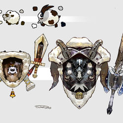 This is a pixiv picture whose title is ウールー・バイウールーモチーフの武器（ポケモン）.