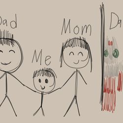This is a pixiv picture whose title is ホラー映画の子供が描いてる絵.