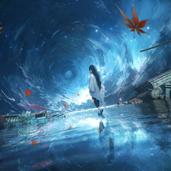 This is a pixiv picture whose title is 镜世界-星夜.
