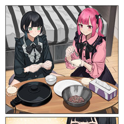 This is a pixiv picture whose title is 餃子パーティする見た目地雷系の女の子たち.
