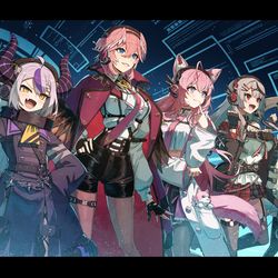 This is a pixiv picture whose title is 【お仕事】秘密結社holoX 活動2周年記念グッズイラスト.