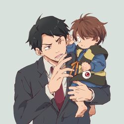 This is a pixiv picture whose title is 両手に父.