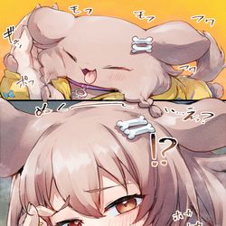 This is a pixiv picture whose title is どっちでぬくぬくする…？🧶🐶.