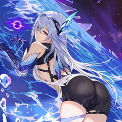 This is a pixiv picture whose title is 原神同人-----沐浴在胎海的丝柯克和它师傅的鲸鱼.