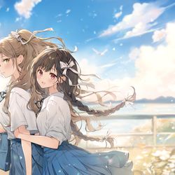This is a pixiv picture whose title is 青空に白リボン.