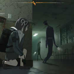 This is a pixiv picture whose title is 夜の校舎に出現する警備員.