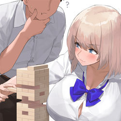 This is a pixiv picture whose title is 不正におっぱいを使ってジェンガを有利に進める子.