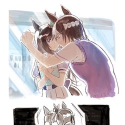 This is a pixiv picture whose title is ［※元性別化］壁ドンとスペシャルウィークとメジロドーベル.
