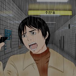 This is a pixiv picture whose title is ８番出口から出られない佐野.